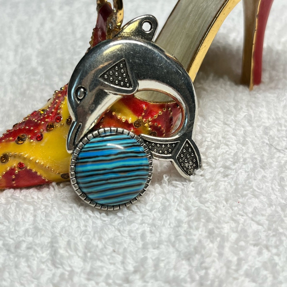 Unisex Silver dolphin with stone pendant-NEW